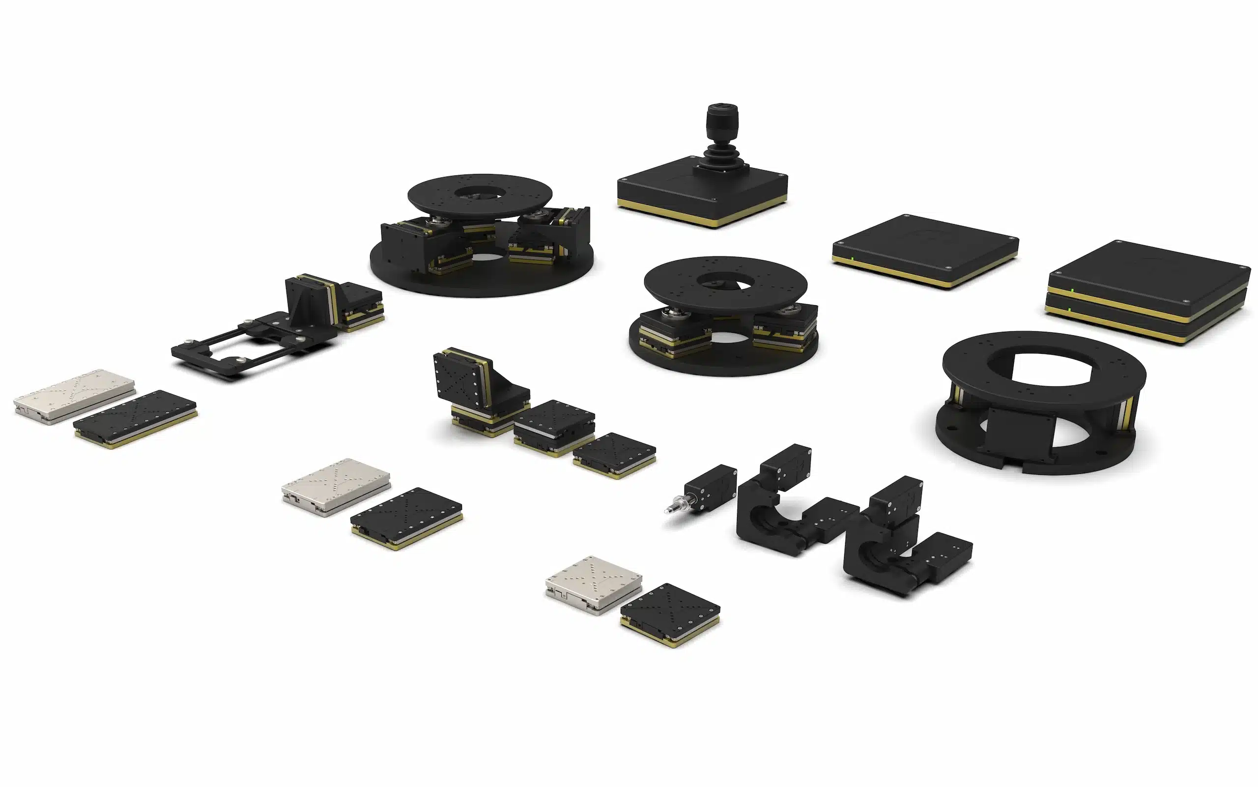 PRECIBEO GO product range including linear stages, rotation stages, multi-axis systems, controllers and accessories