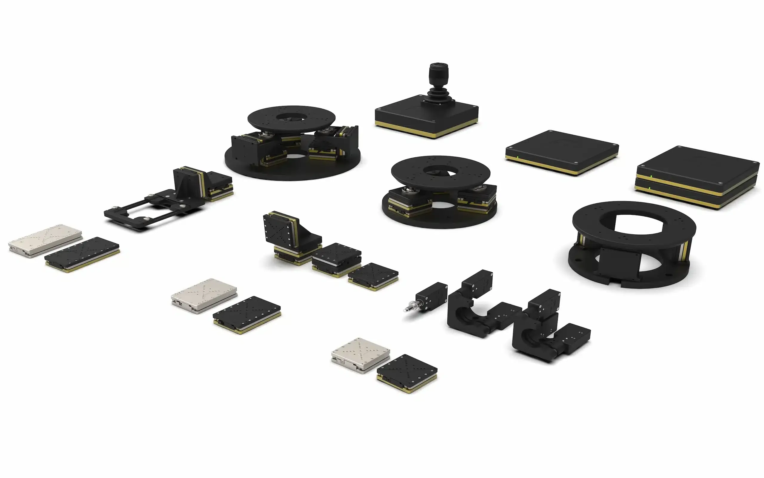 PRECIBEO GO product range including linear stages, rotation stages, multi-axis systems, controllers and accessories